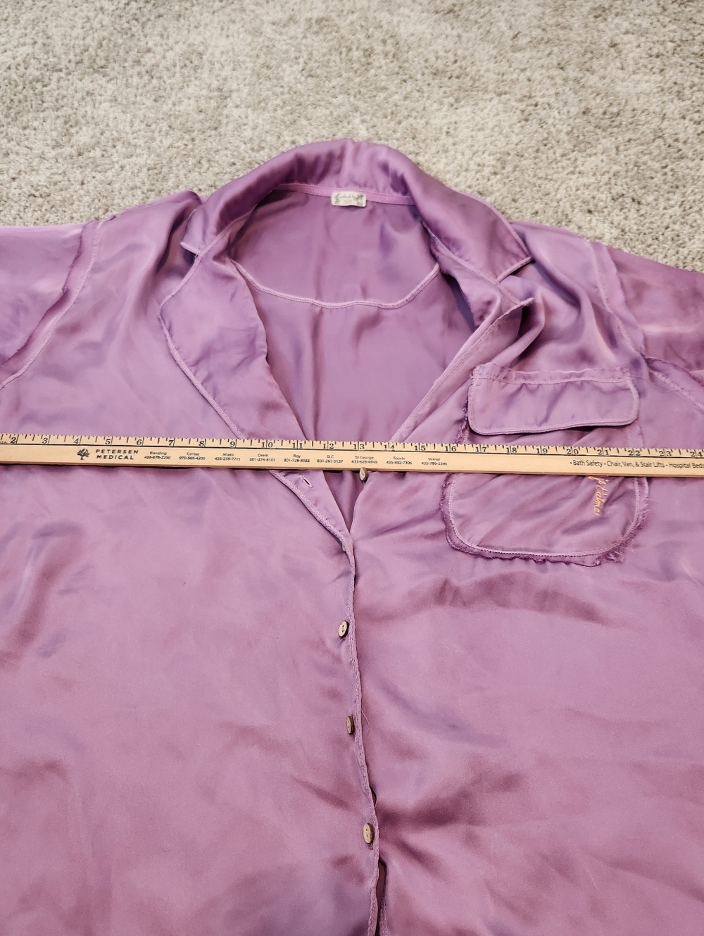 Free People Like Honey PJ Shirt Purple Oversized Satin Sleep Shirt Size Medium - Picture 7 of 10